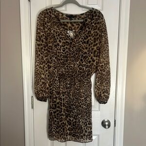 White House Black Market Leopard Print Long Sleeve Dress